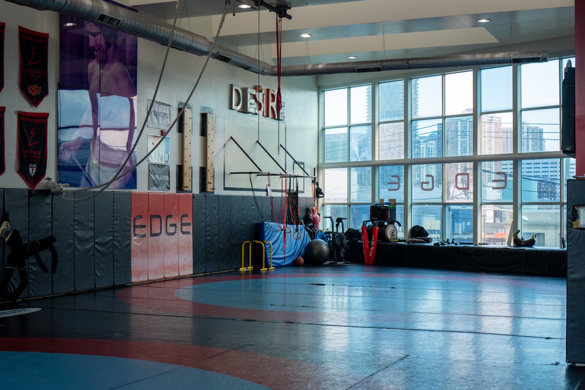 Full-size wrestling mat at Edge Hoboken